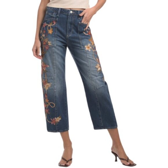 DRIFTWOOD JEANS Heather Lillies And Lassos Barrel Leg Jeans - Picture 1 of 3